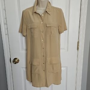 NWOT Equipment Tan Silk Shirtdress. Xs